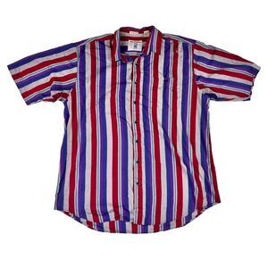 Vintage Manhattan Mens XLT Short Sleeve Button Down Shirt Vertical Stripes